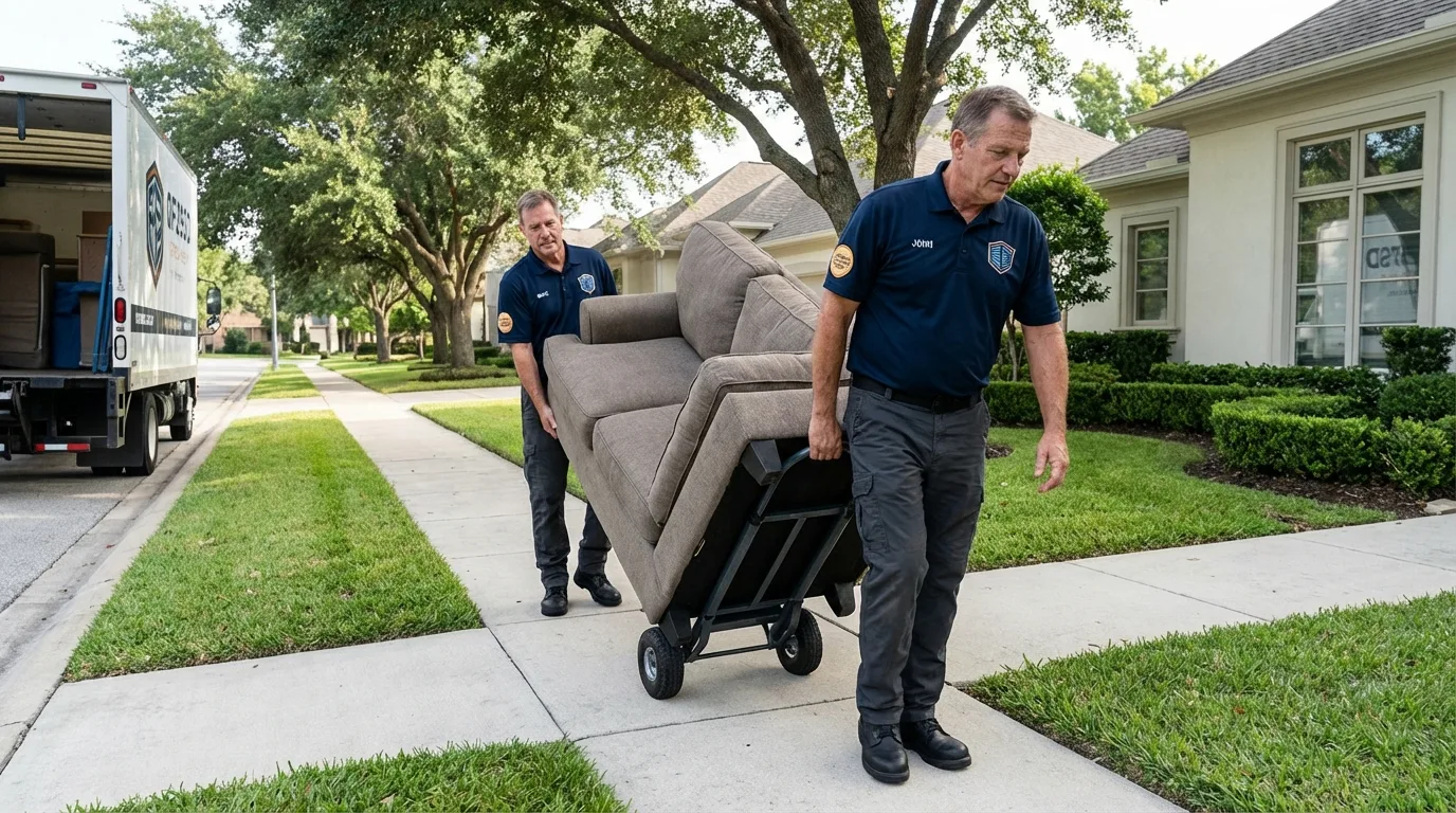 Local residential moving crew loading furniture in West Point, GA
