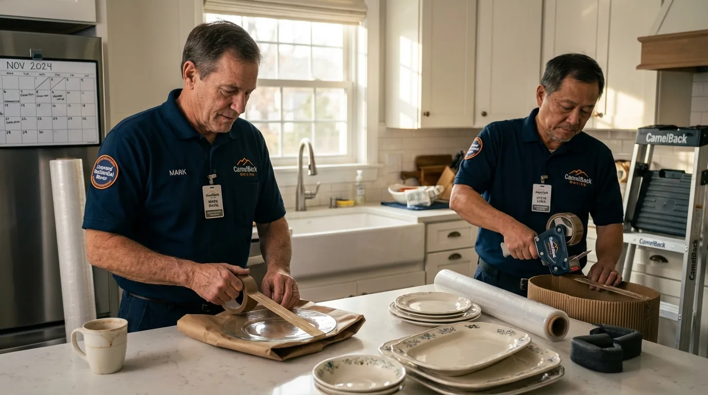 Professional crew packing kitchen dishware in West Point, GA